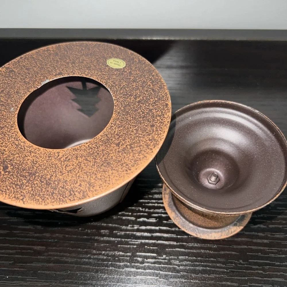 Small Lamplike Candle Holder Antique Copper Like Metal Snowflake Pattern